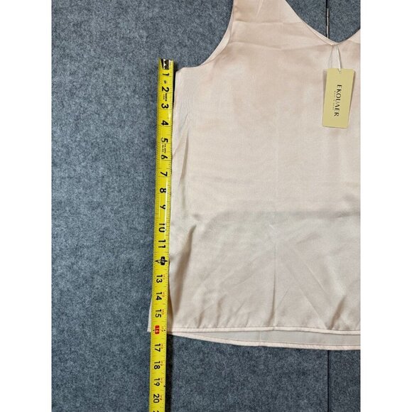 Ekouaer Tank Top Women's Large Light Pink Cropped Stretch Double V-Neck Pullover - Picture 3 of 6